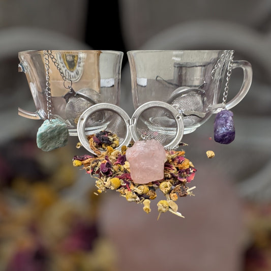 Rose Quartz Tea Steeper – Stainless Steel Loose Leaf Infuser with Raw Crystal | Self-Love, Heart Healing, and Mindful Tea Ritual