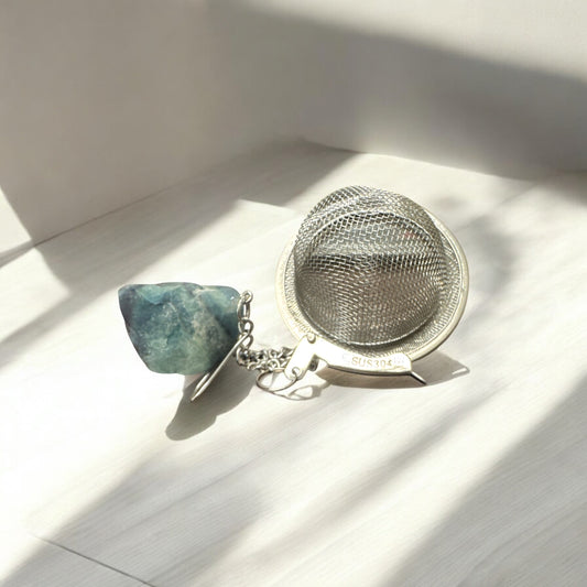 Stainless Steel Tea Steeper with Raw Fluorite Crystal – Loose Leaf Infuser with Spiritual Healing Stone