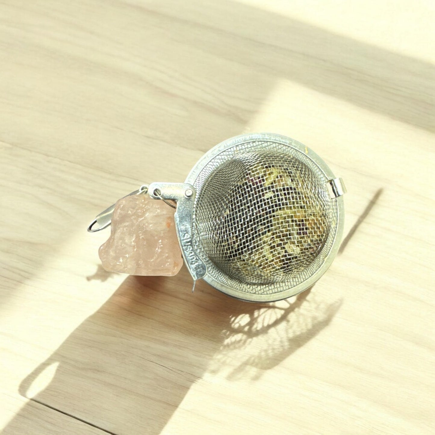 Rose Quartz Tea Steeper – Stainless Steel Loose Leaf Infuser with Raw Crystal | Self-Love, Heart Healing, and Mindful Tea Ritual