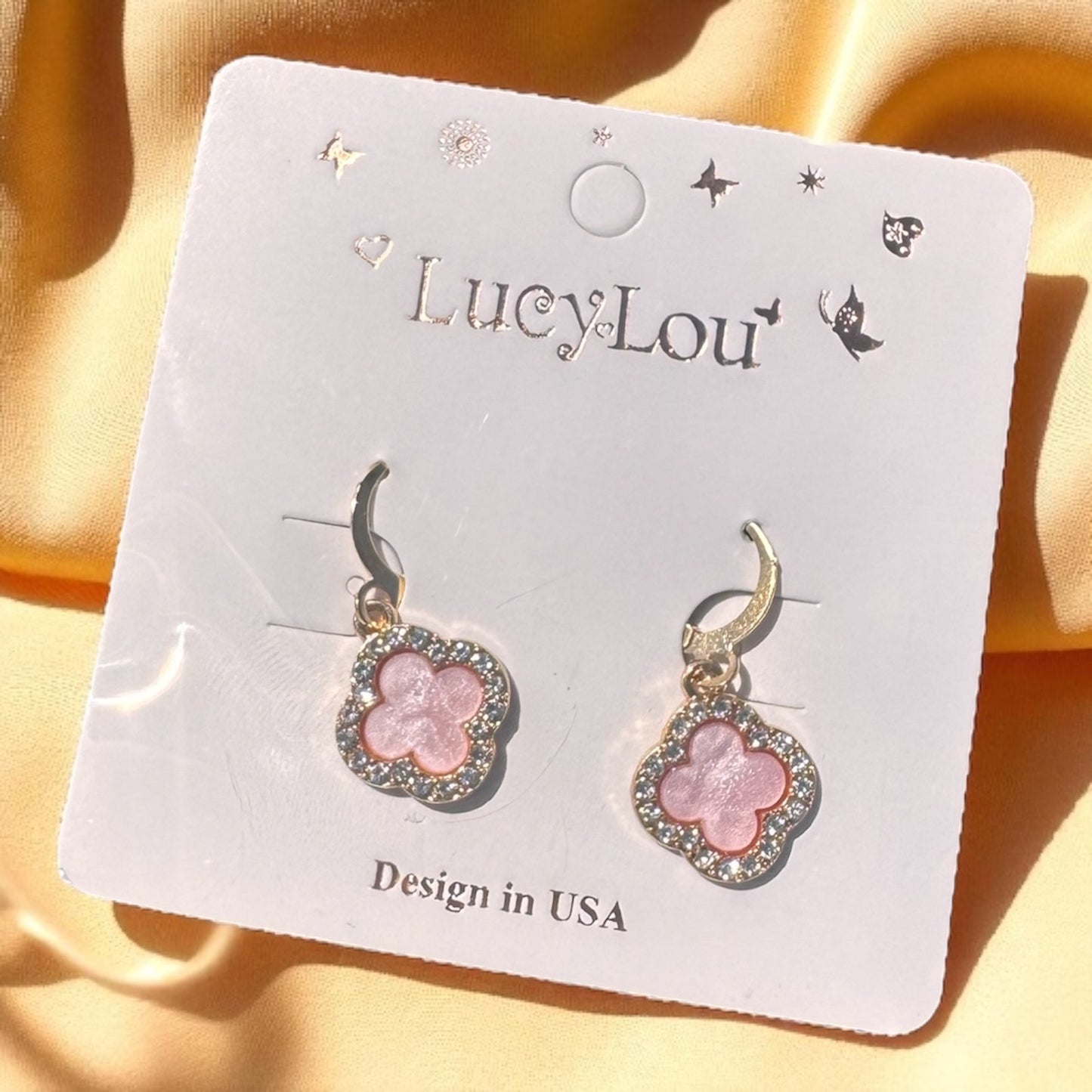 šø Pink Abalone Flower Hoop Earrings ā Gold-Tone Crystal Accents | LucyLou Jewelry