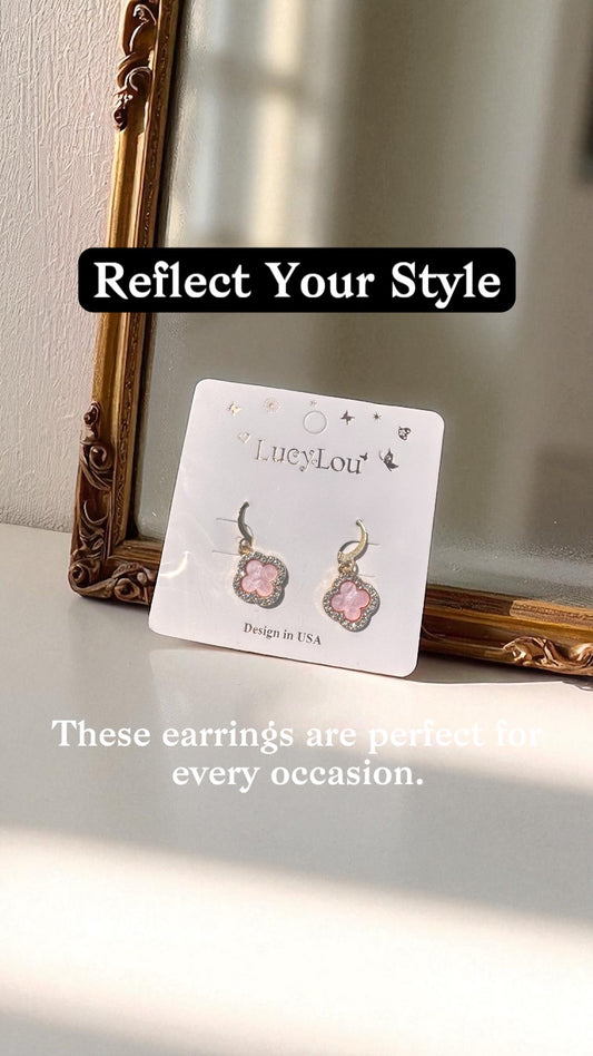 🌸 Pink Abalone Flower Hoop Earrings – Gold-Tone Crystal Accents | LucyLou Jewelry