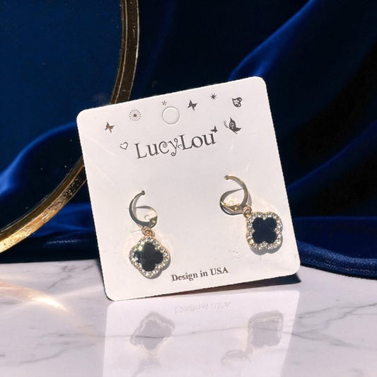 🖤 Black Abalone Flower Hoop Earrings – Gold-Tone Statement Jewelry | LucyLou Design