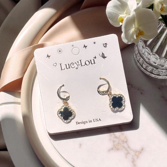 🖤 Black Abalone Flower Hoop Earrings – Gold-Tone Statement Jewelry | LucyLou Design