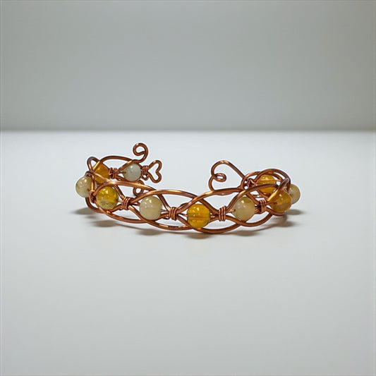 ☀️ Yellow Agate & Pure Copper Wire Wrapped Bangle – For Joy, Strength, and Solar Energy ☀️