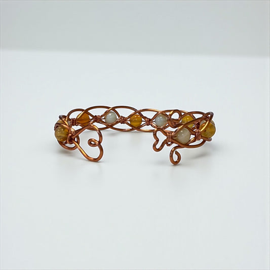 ☀️ Yellow Agate & Pure Copper Wire Wrapped Bangle – For Joy, Strength, and Solar Energy ☀️