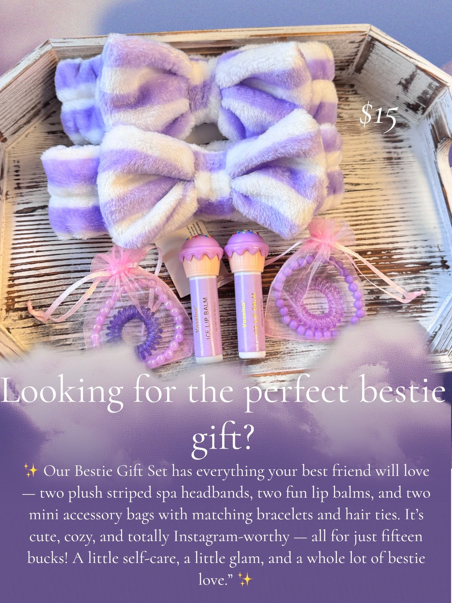 The Teen Bestie Bundle β Matching Friendship Gift Set | Purple Headbands, Lip Gloss & Beaded Bracelets | Cute Gift for Best Friends, Teens, Girls