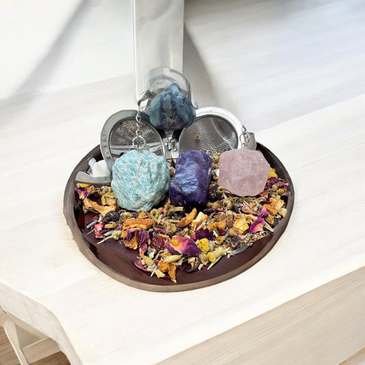 Stainless Steel Tea Steeper with Raw Fluorite Crystal – Loose Leaf Infuser with Spiritual Healing Stone