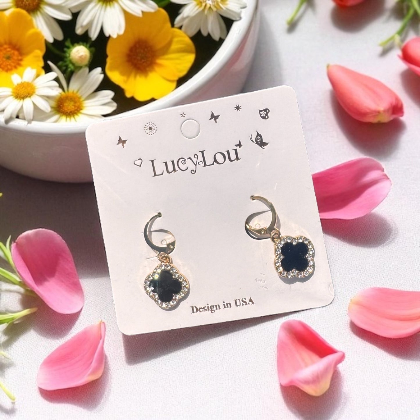 🖤 Black Abalone Flower Hoop Earrings – Gold-Tone Statement Jewelry | LucyLou Design